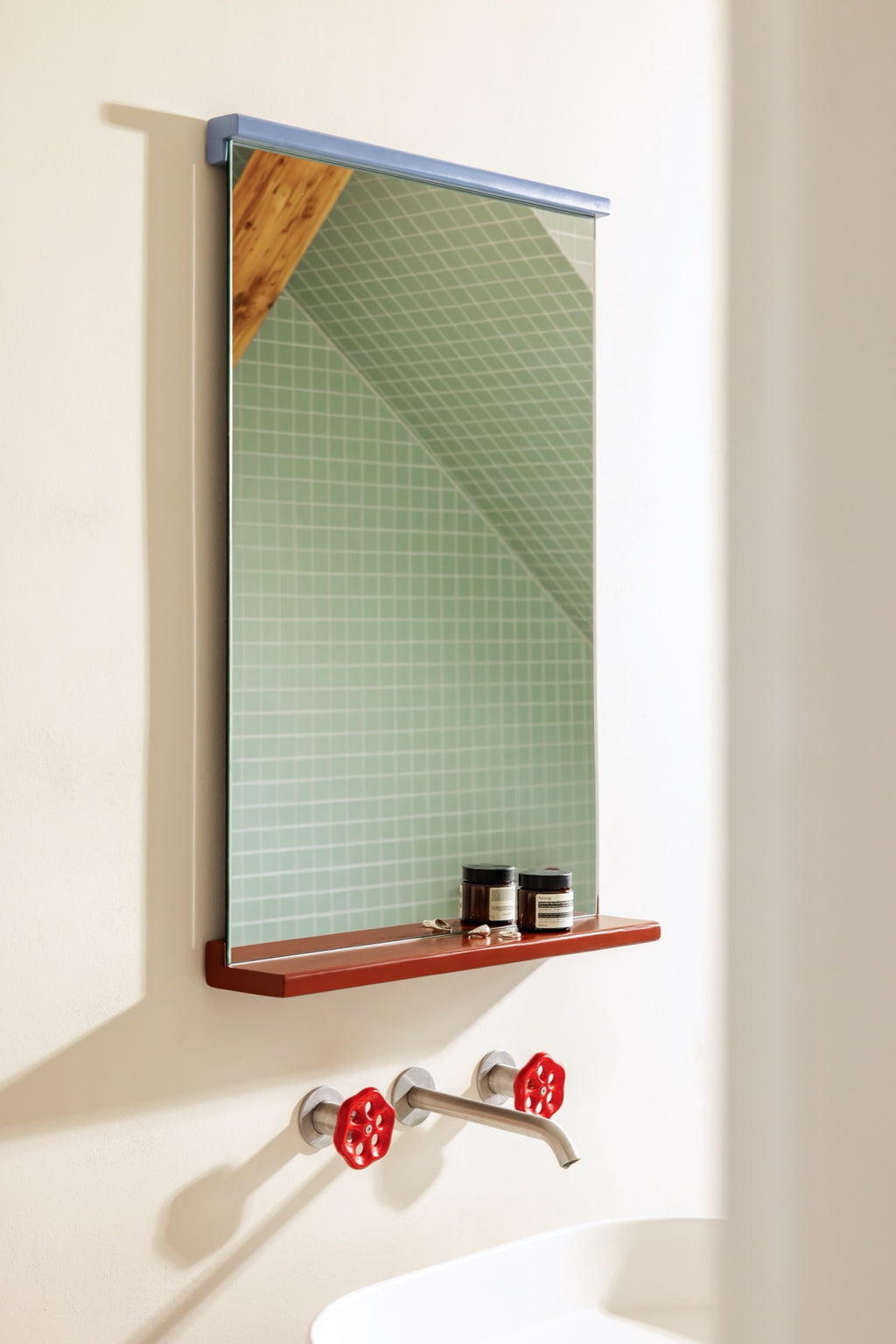 Lun Wall Mirror - Auburn Red & Frosty Blue