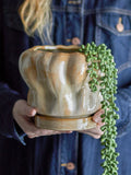 Hollis - Flowerpot with Saucer - Natural - Stoneware