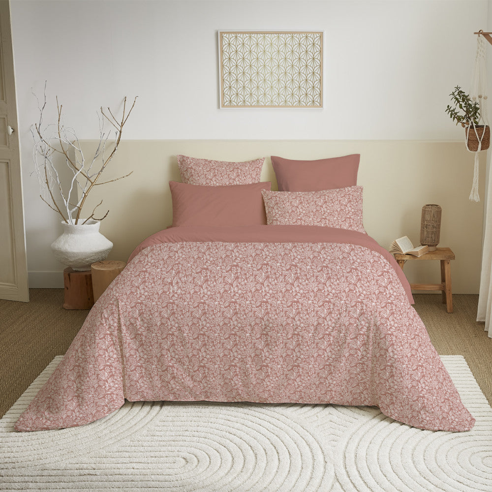 Complete Printed Pack (Duvet Cover + Pillowcase(s) + Fitted Sheet) - 100% Cotton 57 Thread Count - Celeste Peach