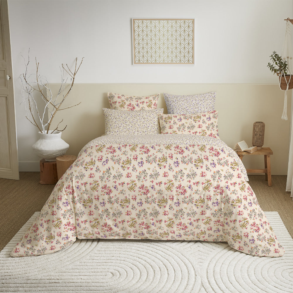 Pack Complet Imprimé (Housse De Couette + Taie(s) + Drap Housse) - 100% Coton 57 Fils - Tanya Multicolore