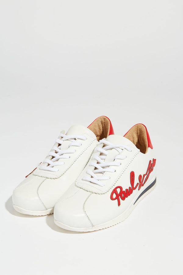 Paul & Joe - Par de zapatillas blancas y logo rojo Paul & Joe en cuero