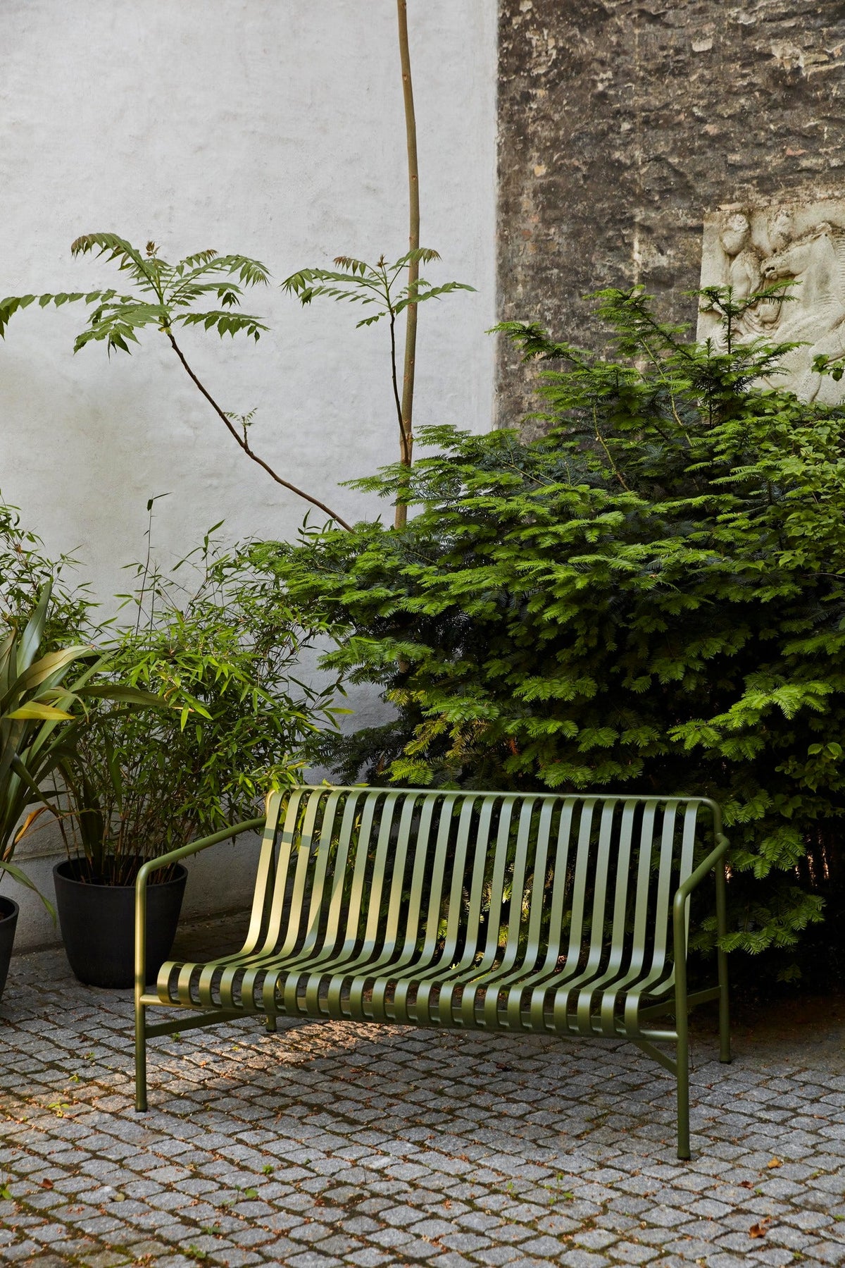 HAY - Banc Avec Dossier Palissade De Hay - Olive