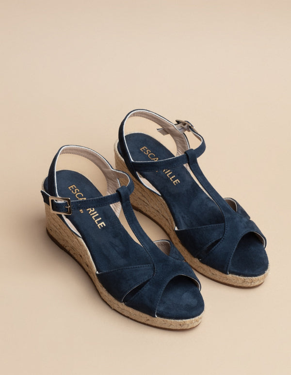 Espadrilles Mi-Talon Palombaggia - Cuir Daim Marine - Femme