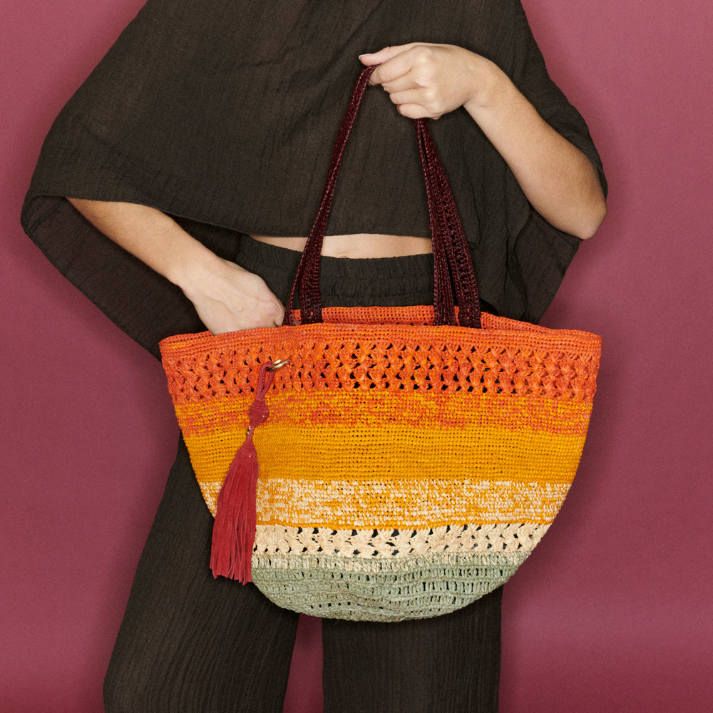 Cesta Stella L Rafia Arcoiris Naranja