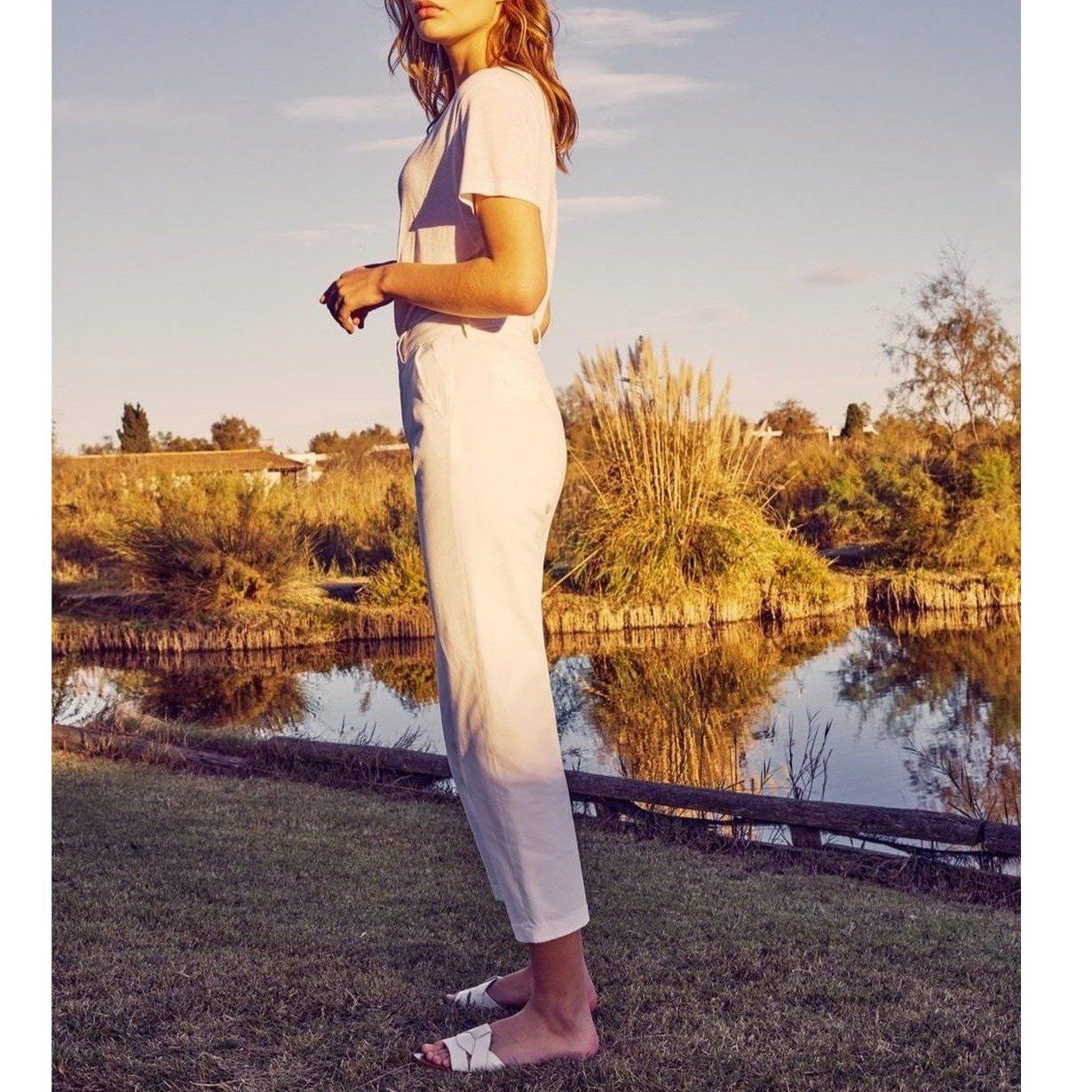 Cropped Highwaist Chino Trousers Sandy Highwaist - White - Women