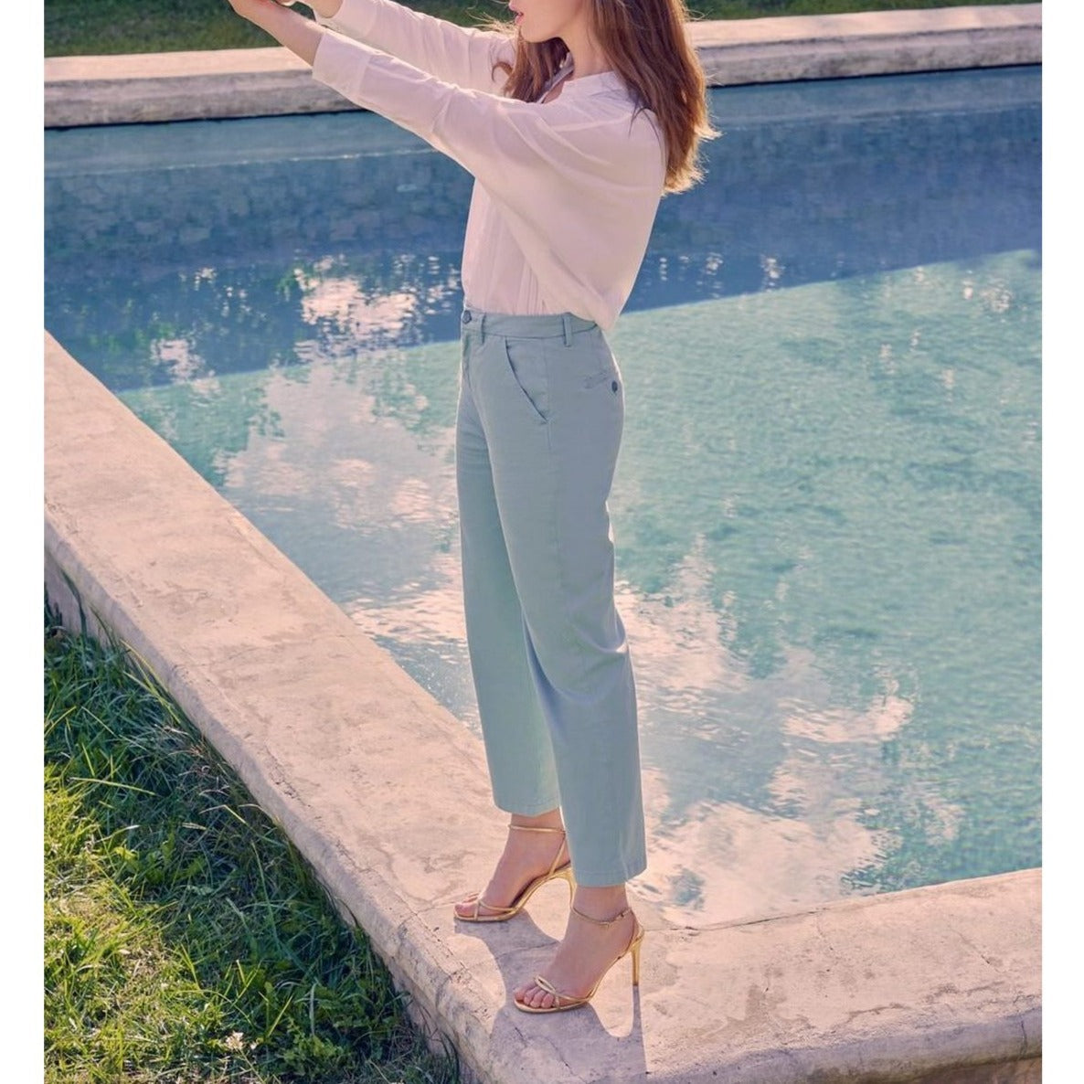Highwaist Cropped Sandyhigh Chino Pants - Aqua - Women's