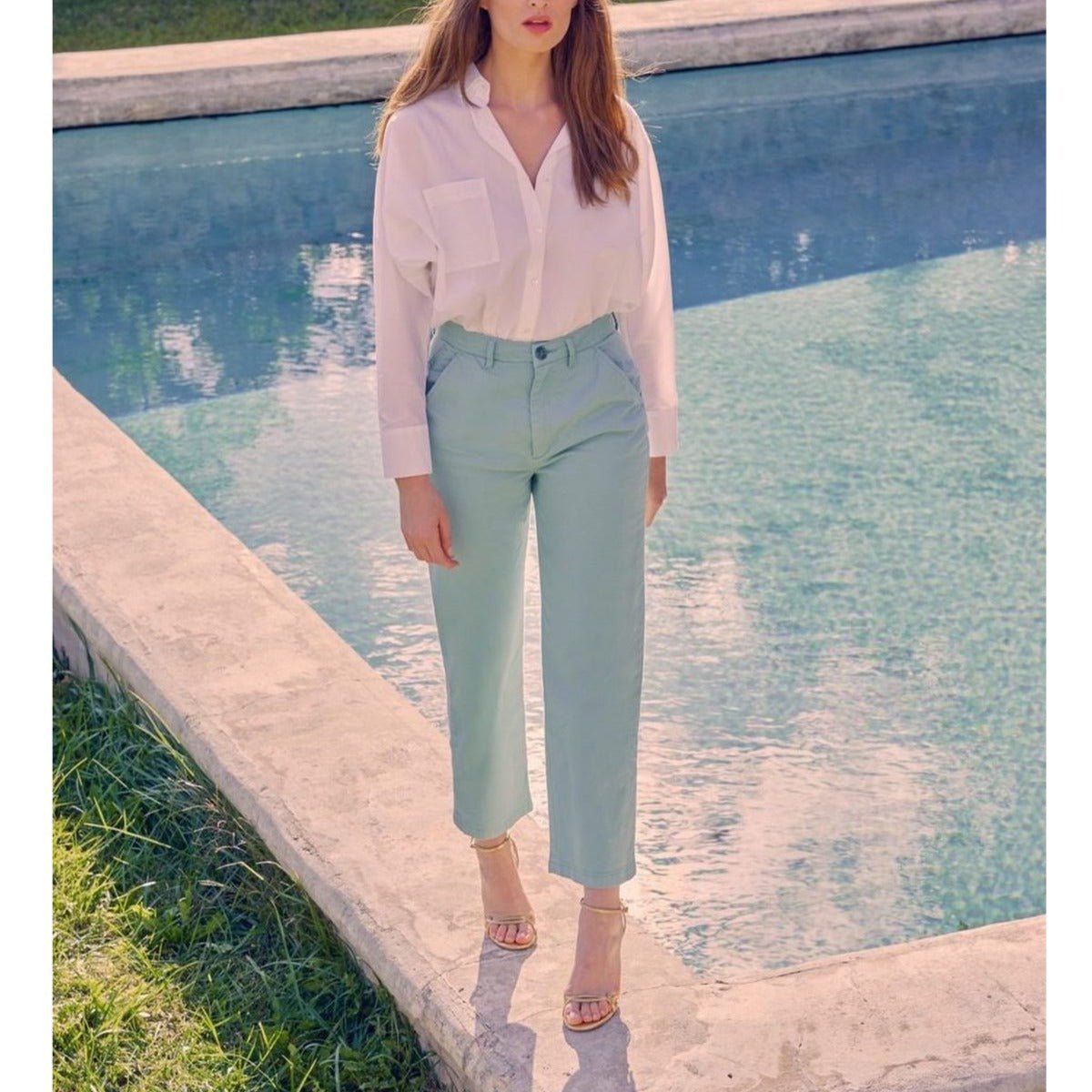 Highwaist Cropped Sandyhigh Chino Pants - Aqua - Women's