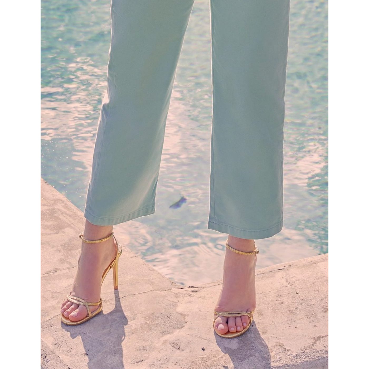 Highwaist Cropped Sandyhigh Chino Pants - Aqua - Women's