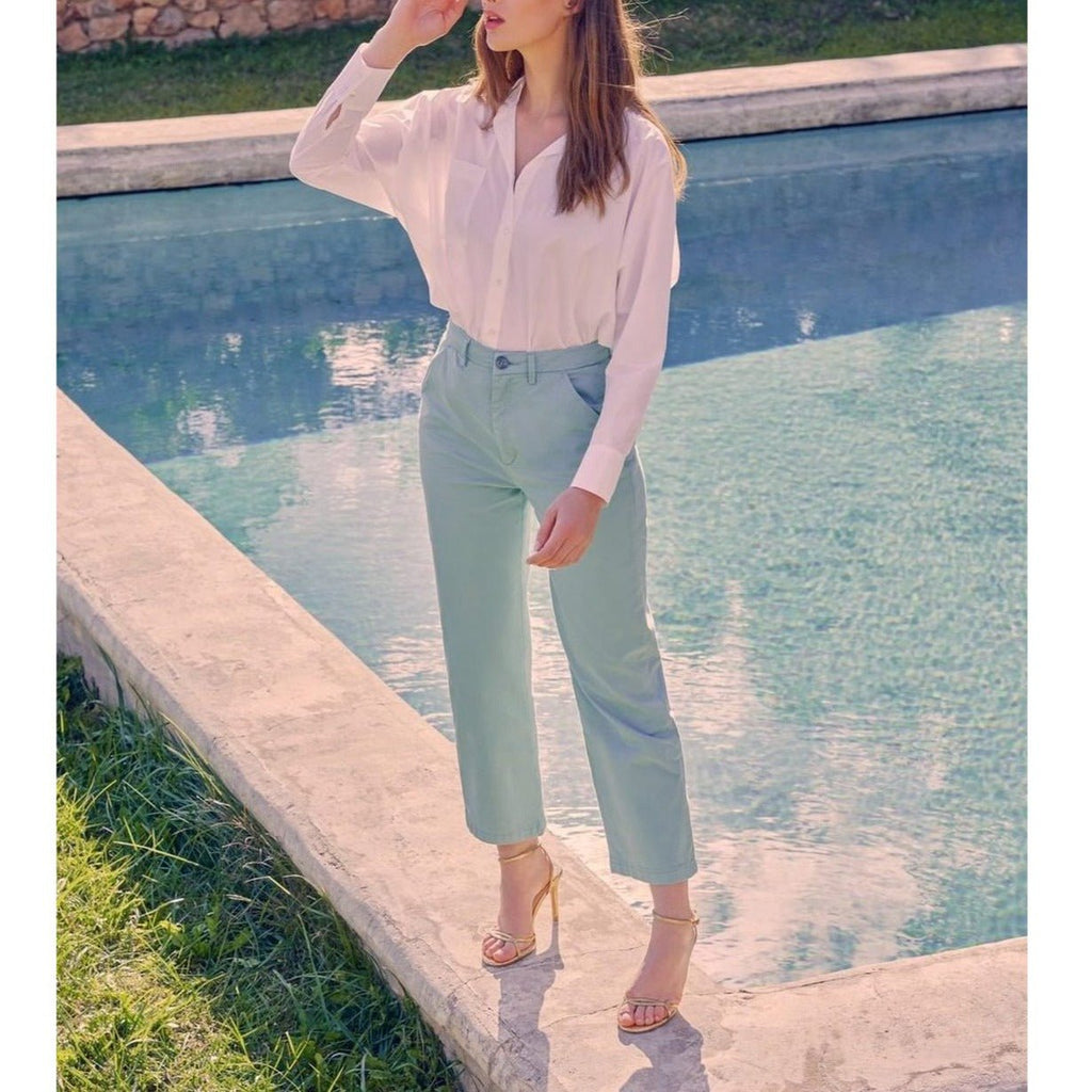 Highwaist Cropped Sandyhigh Chino Pants - Aqua - Women's