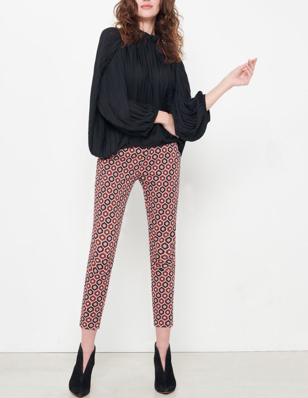 Sandy Printed Skinny Chino Pants - Red Tiles - Women's