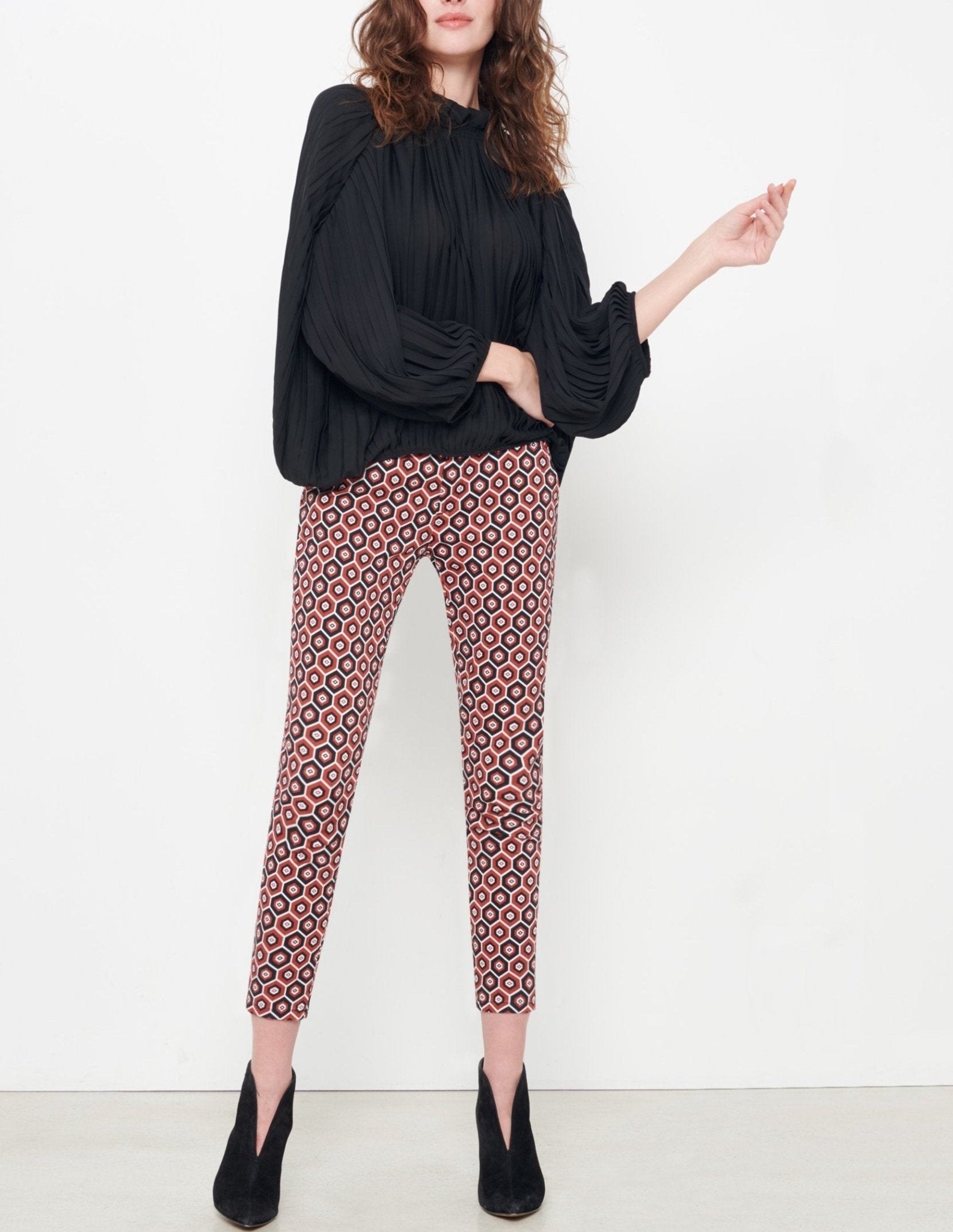 Sandy Printed Skinny Chino Pants - Red Tiles - Women's