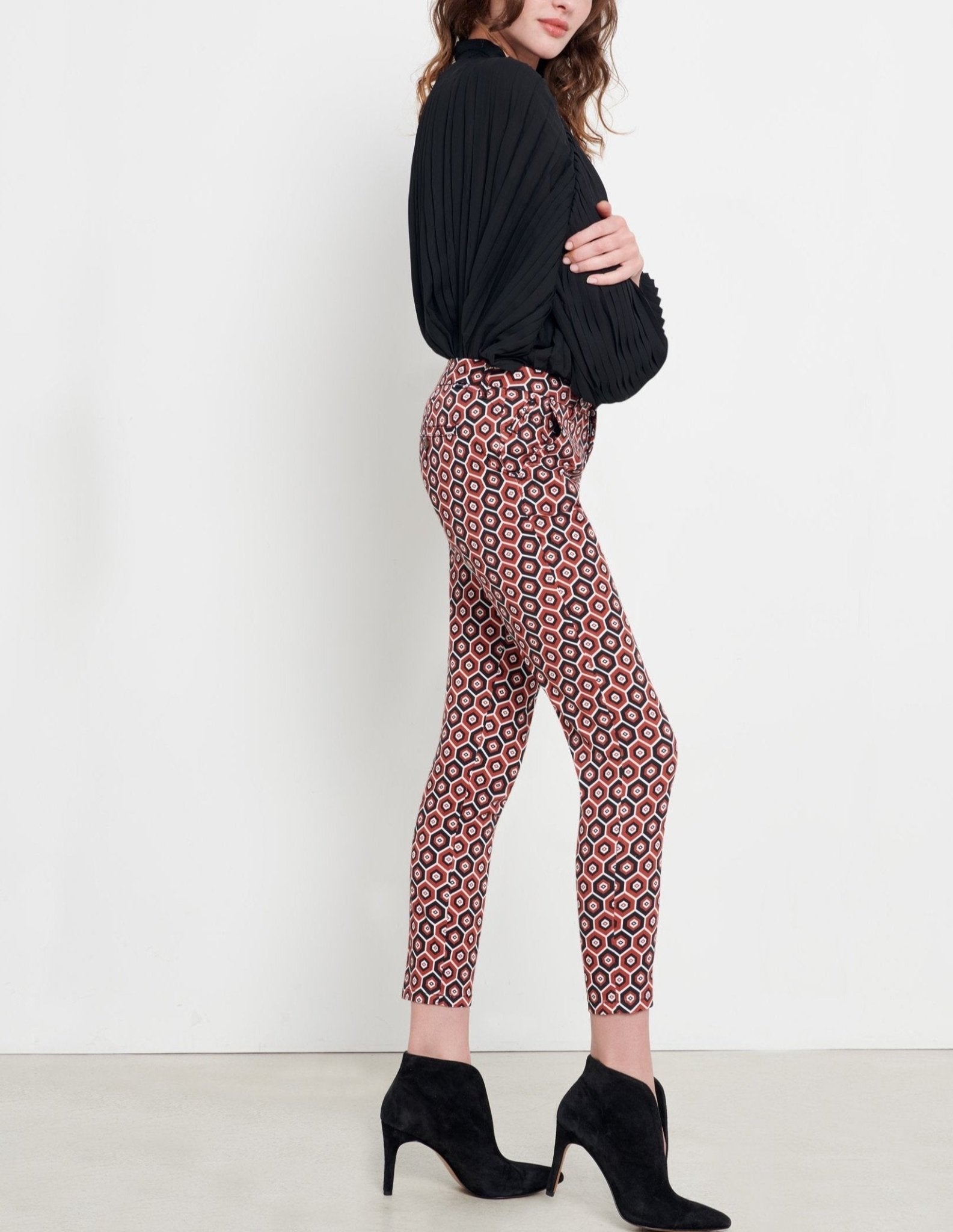 Sandy Printed Skinny Chino Pants - Red Tiles - Women's