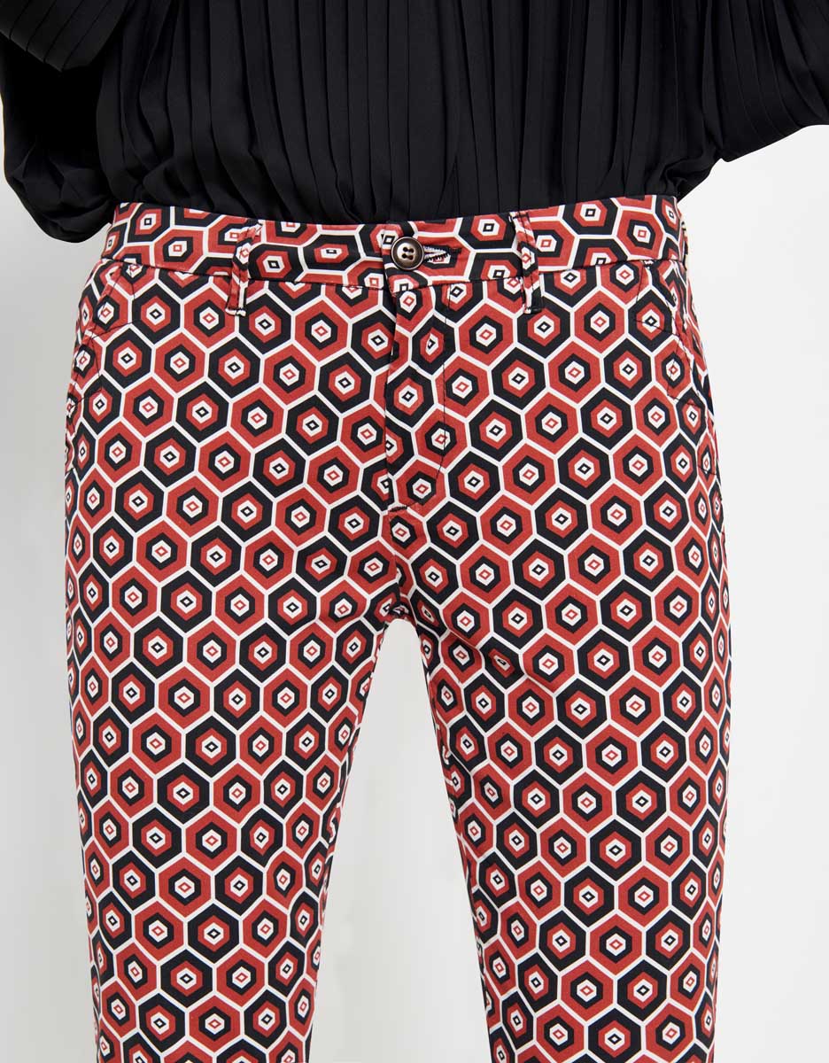 Sandy Printed Skinny Chino Pants - Red Tiles - Women's