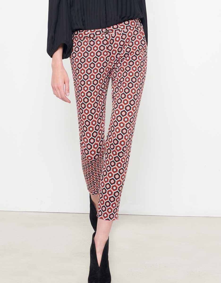Sandy Printed Skinny Chino Pants - Red Tiles - Women's