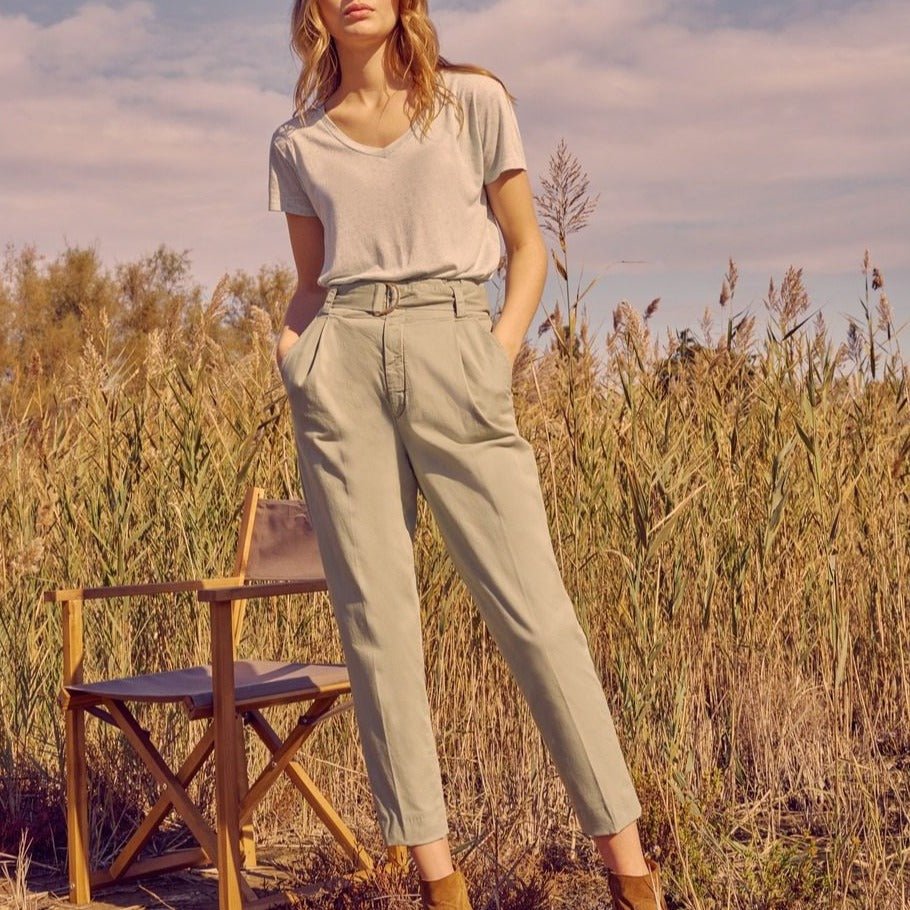 Cigarette Highwaist Cropped Trouser Ava Color - Basil - Women