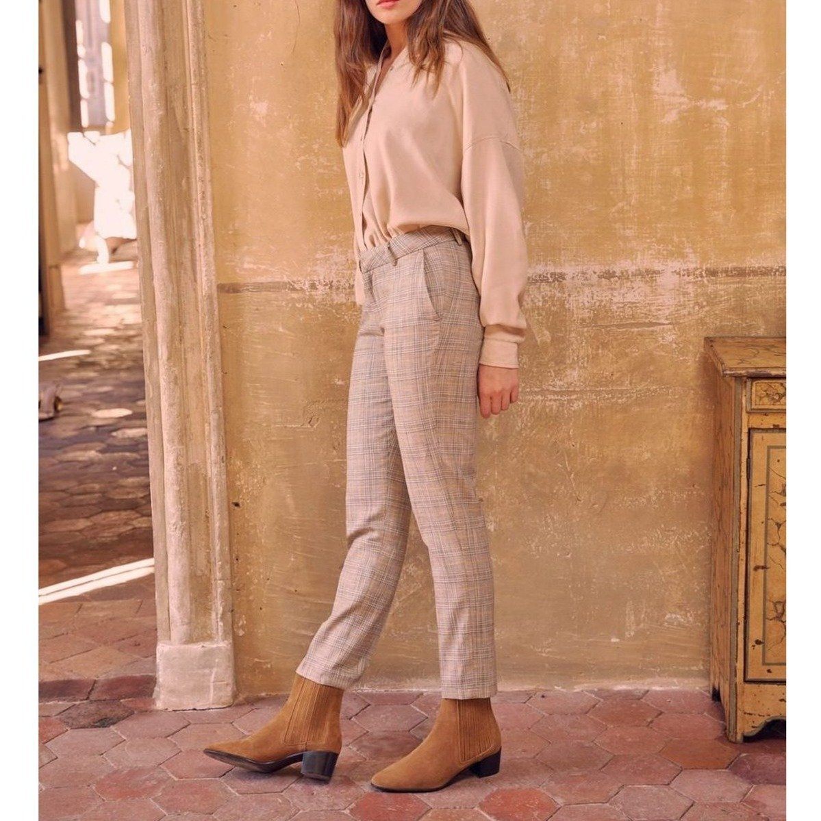 Liv Fancy Cigarette Trousers - Golden Tartan - Women's