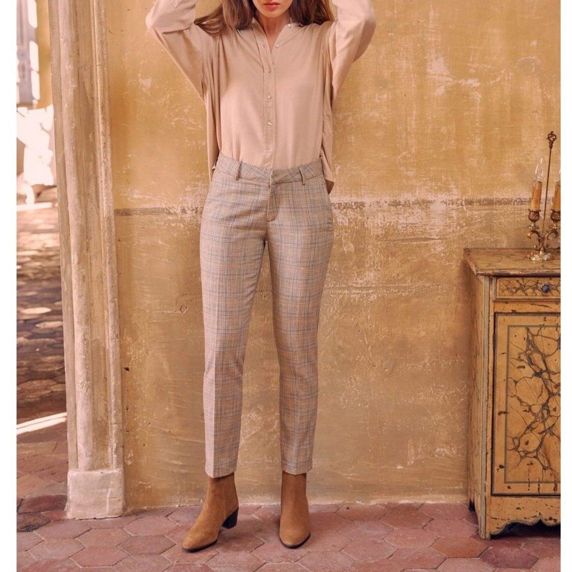 Liv Fancy Cigarette Trousers - Golden Tartan - Women's