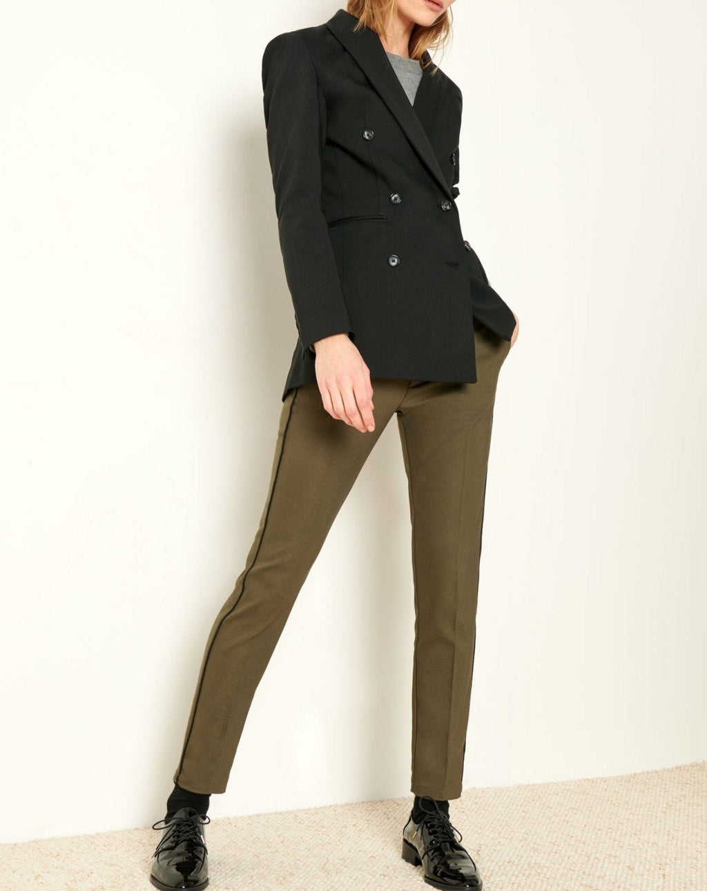 Pantalón cigarette Lizzy Color - Kaki Piping - Mujer