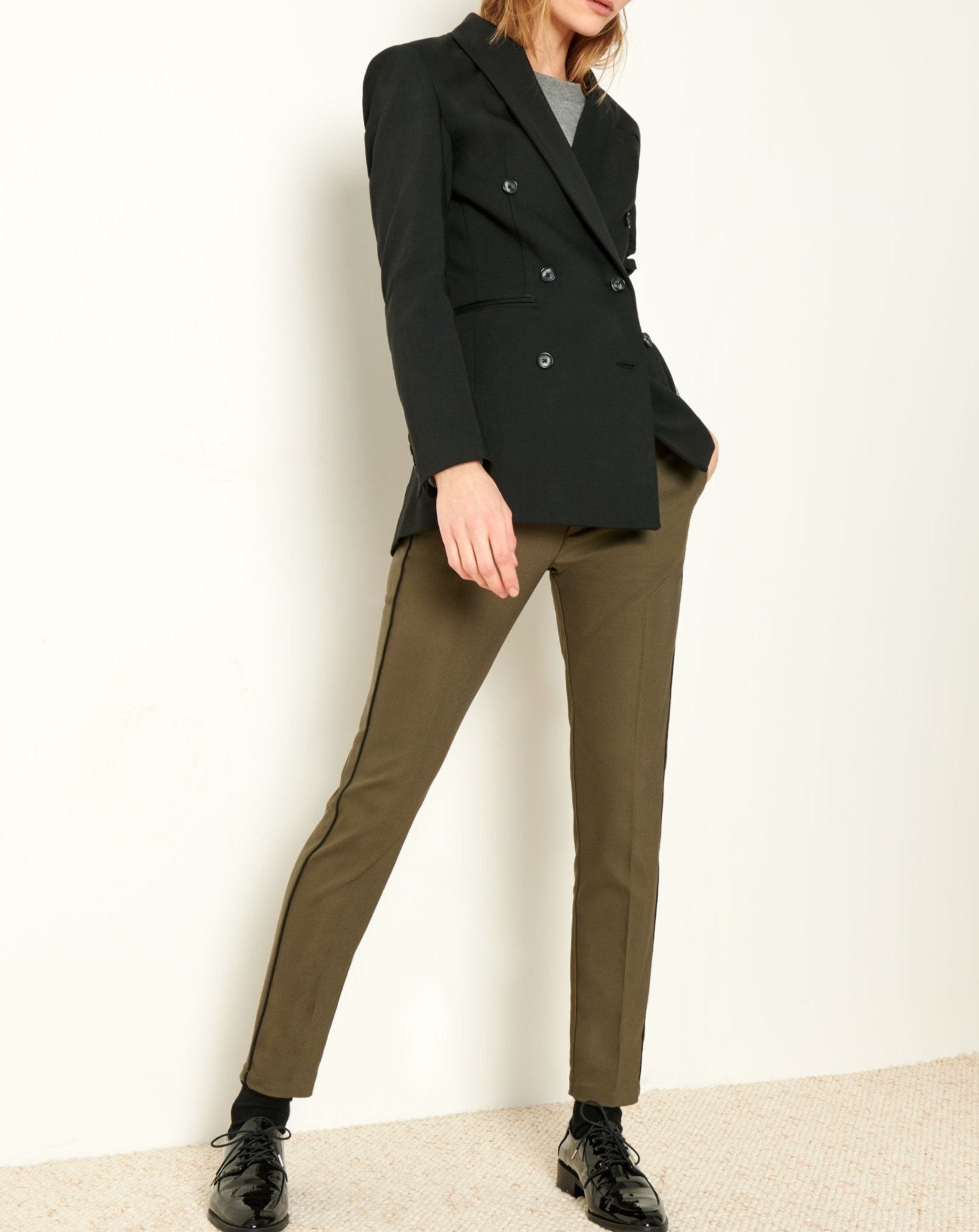Pantalón cigarette Lizzy Color - Kaki Piping - Mujer