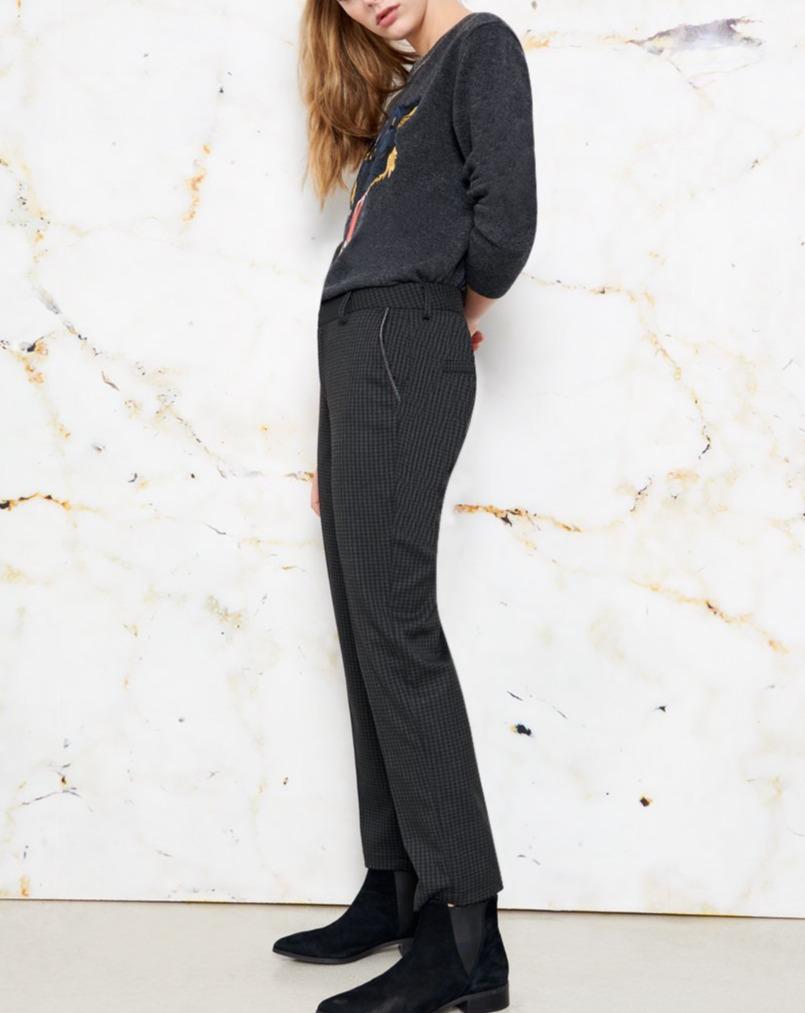 Cigarette Lizzy Fancy Ribbon Trousers - Gray Check - Women's
