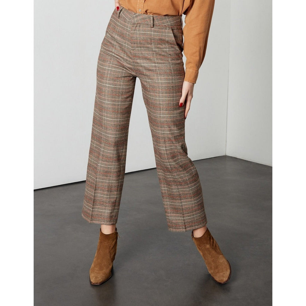 Pantalón Laryfancy pitillo recto y capri - Cuadros camel - Mujer