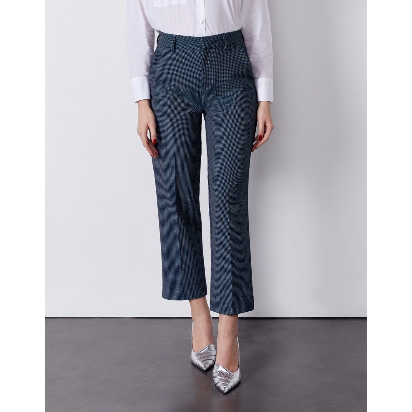 Straight Cropped Cigarette Trousers Laryfancy - Indigo Dots - Women
