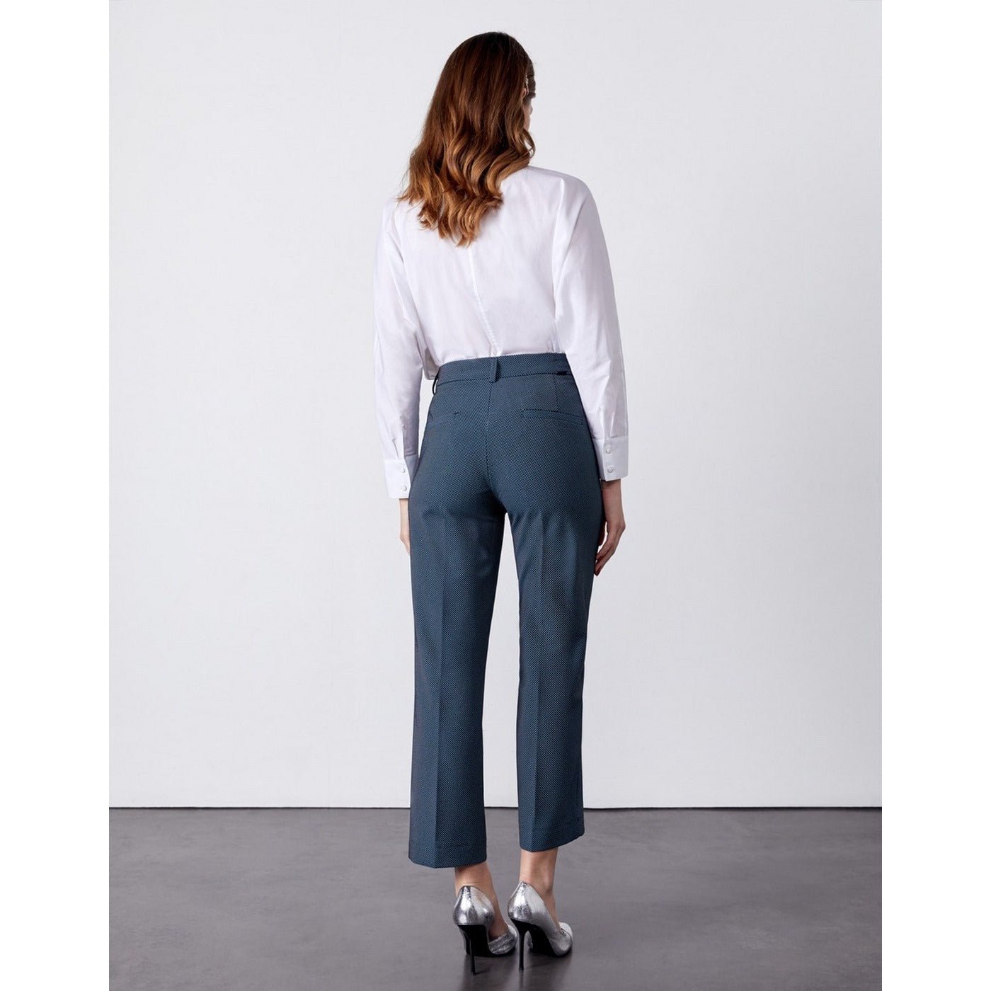 Straight Cropped Cigarette Trousers Laryfancy - Indigo Dots - Women