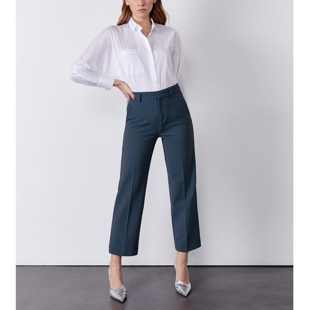 Straight Cropped Cigarette Trousers Laryfancy - Indigo Dots - Women
