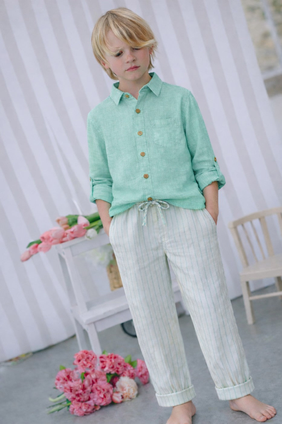 Pantalón Paul Rayas - Niño niño - Crudo y Menta