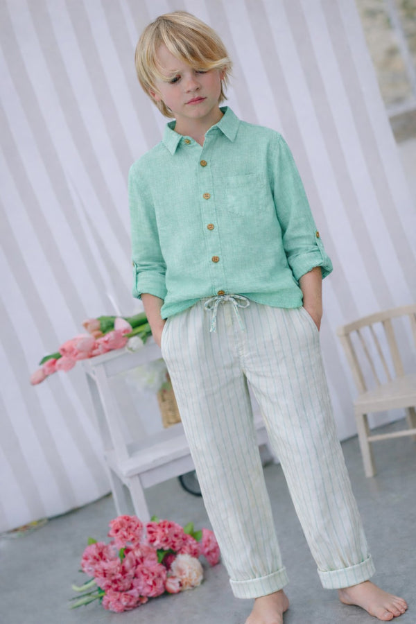 Pantalon Paul Rayé - Enfant Garçon - Ecru & Mint