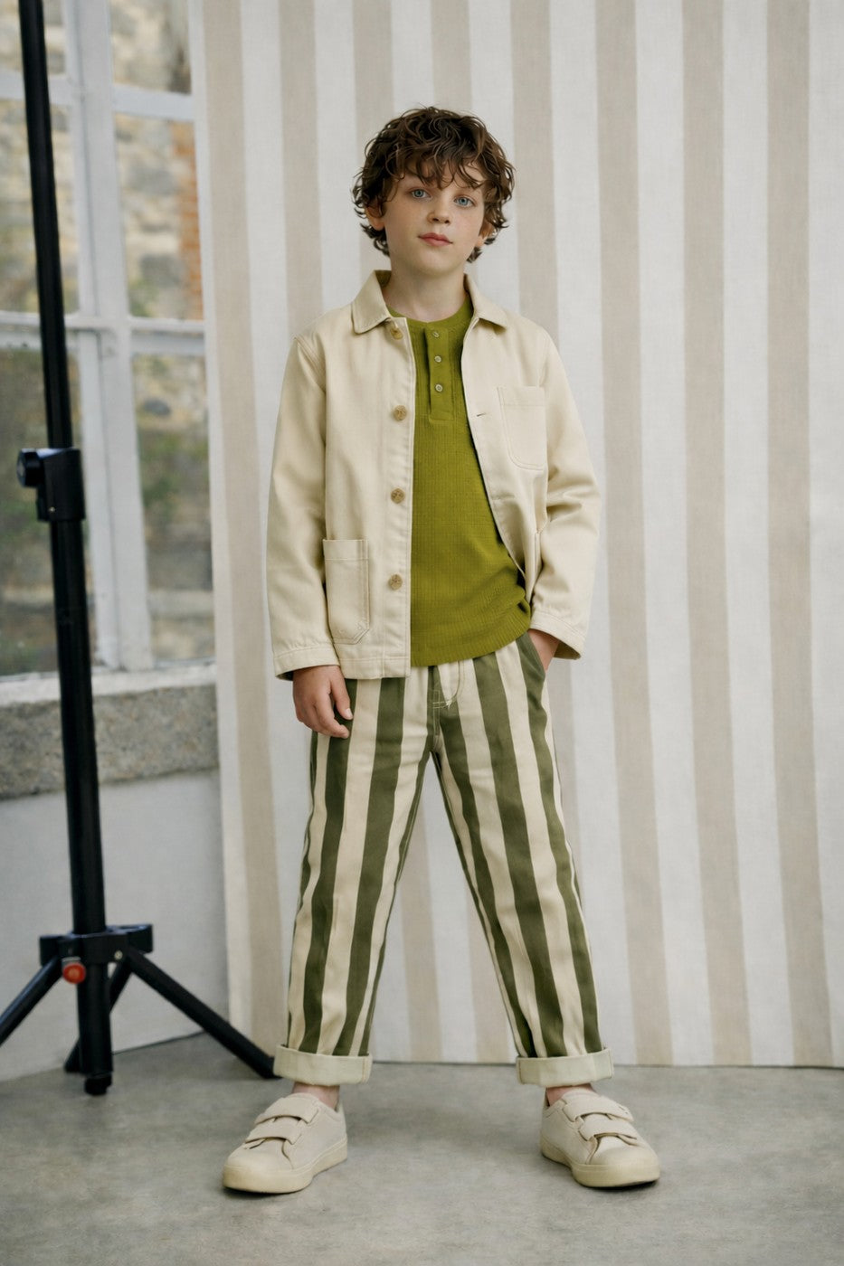Pantalón Paul Maxi Stripes - Niño - Oliva y Blanco