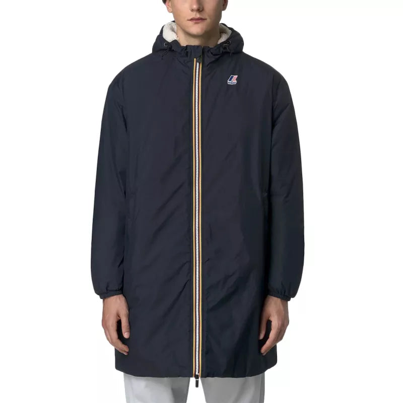 Long Hooded Double Sherpa Parka K-Way Le Vrai 4.0 Eiffel East Orsetto - Navy Blue