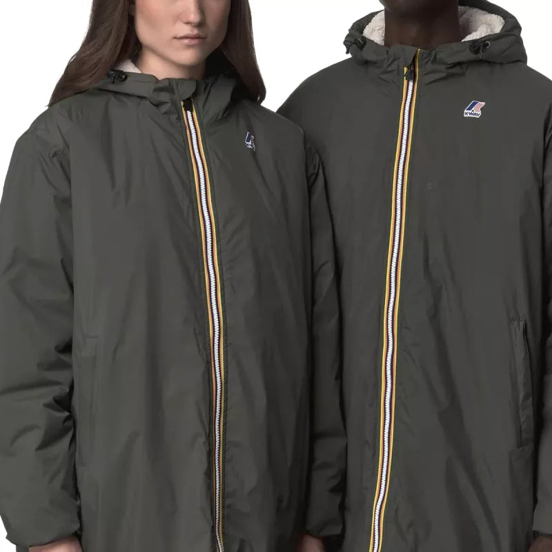 Parka Longue À Capuche Double Sherpa K-Way Le Vrai 4.0 Eiffel East Orsetto - Kaki/Noir