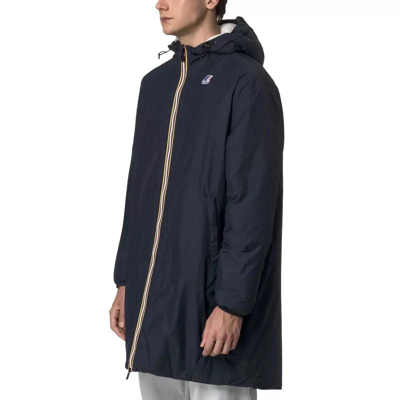 Long Hooded Double Sherpa Parka K-Way Le Vrai 4.0 Eiffel East Orsetto - Navy Blue