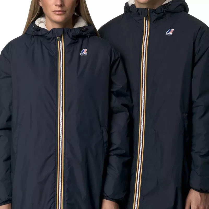 Long Hooded Double Sherpa Parka K-Way Le Vrai 4.0 Eiffel East Orsetto - Navy Blue