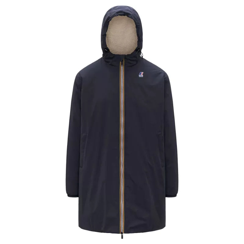 Long Hooded Double Sherpa Parka K-Way Le Vrai 4.0 Eiffel East Orsetto - Navy Blue