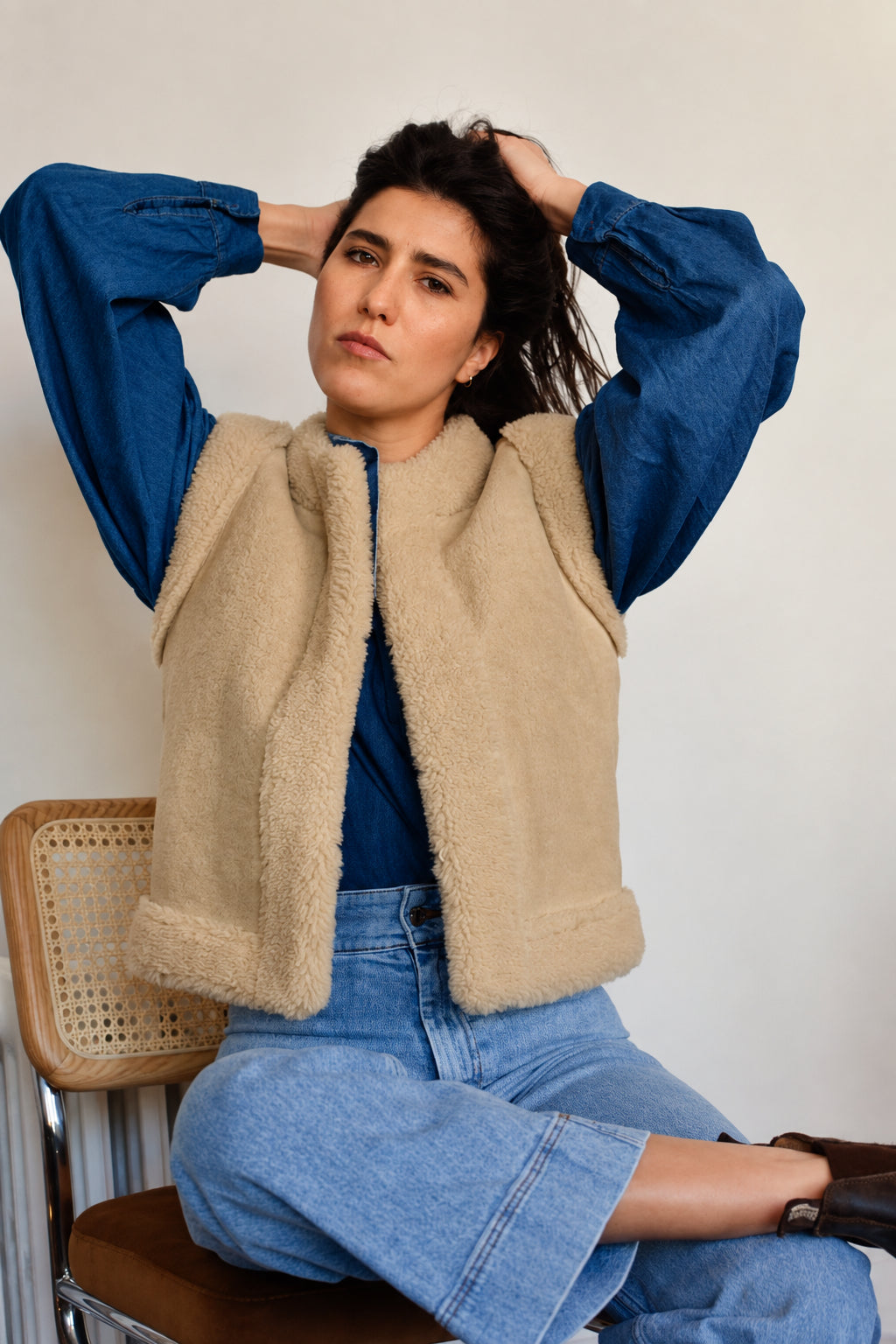 Gilet Peau Lainée Luce - Beige - Femme