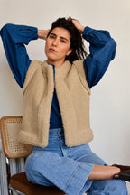 Gilet Peau Lainée Luce - Beige - Femme