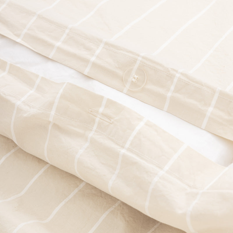 Funda Nórdica - En Algodón Percal Lavado 300 Hilos - Rayas Blanco Beige