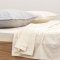 Sábana Encimera - En Algodón Percal Lavado 300 Hilos - Rayas Blanco Beige