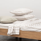 2 Fundas de Almohada - En Percal de Algodón Lavado 300 Hilos - Rayas Beige Marrón