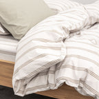 Housse De Couette - En Percale De Coton Lavé 300 Fils - Rayures Beiges Marrons
