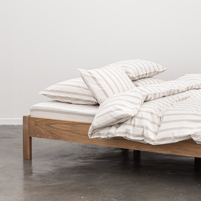 Housse De Couette - En Percale De Coton Lavé 300 Fils - Rayures Beiges Marrons