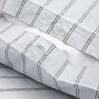 Housse De Couette - En Percale De Coton Lavé 300 Fils - Rayures Bleues Grises