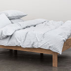 Housse De Couette - En Percale De Coton Lavé 300 Fils - Rayures Bleues Grises