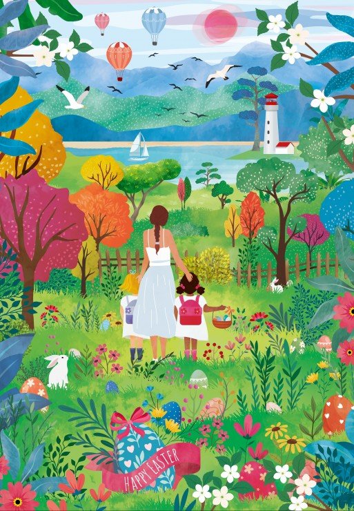 Puzzle 1000 Pièces Pieces & Peace - Joyeuses PâquesPieces & Peace
