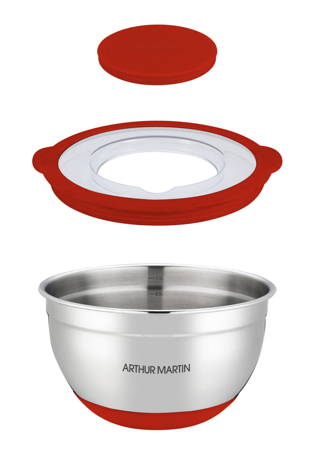 Juego de 3 cuencos para mezclar 16/20/24 cm - Acero inoxidable - Rojo