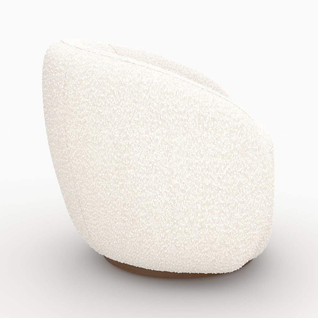 Naya - Swivel Armchair in White Bouclé Fabric