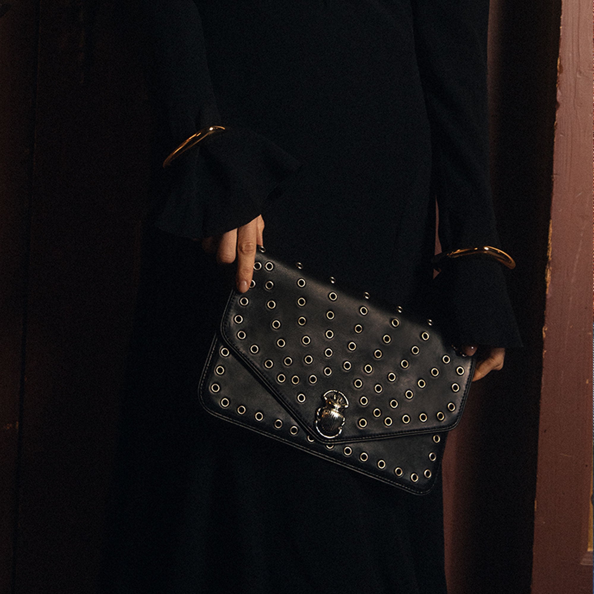 Alicia Leather Pouch Black Nappa Leather With Eyelets