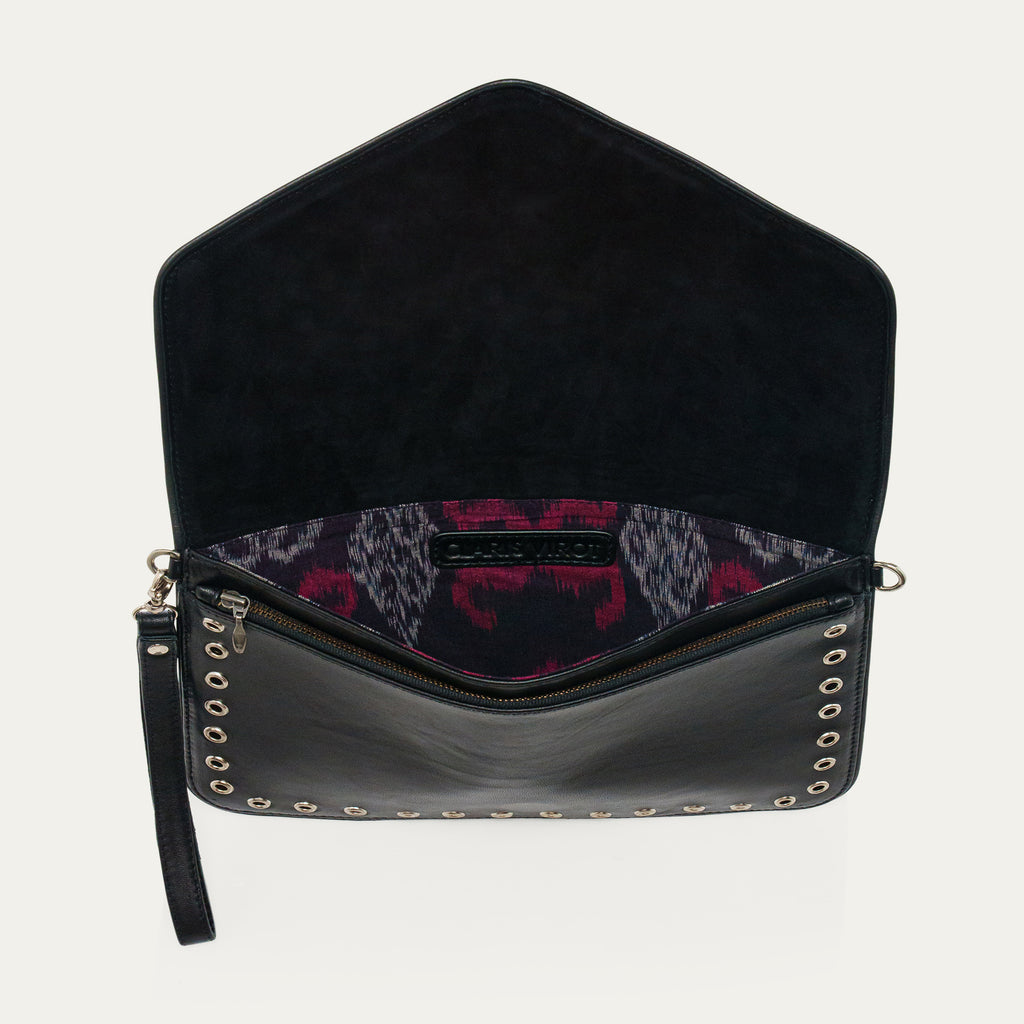 Alicia Leather Pouch Black Nappa Leather With Eyelets